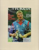 Andrew Flintoff signed on small white sticker of magazine page and colour picture mounted overall