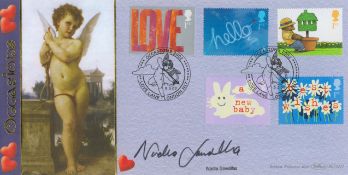 Nadia Sawalha signed Occasions Love Benham FDC double PM Occasions 2002 Love Lane London N17. Good