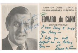 Edward Du Cann signed 3x3inch black and white card photo. Good condition. All autographs are genuine