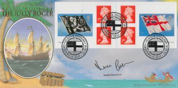 Leslie Grantham signed Flags and Ensigns Self Adhesive Retail Booklet the Jolly Roger Benham FDC