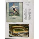 1930s England football S D Crooks signed page and Wembley postcard display. Old autographed page