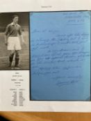 1948 Victory Cup Rangers football legend Sammy Cox hand written letter set on A4 descriptive page