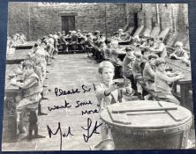 Oliver Mark Lester signed 10 x 8 inch b/w photo, classic scene with rare inscription Please Sir I