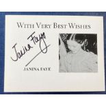 Janina Faye signed 5 x 4 inch promo card with young image. Faye began her career as an actress in