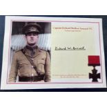 WW2 Victoria Cross winner Capt Richard Annand VC hand signed A4 colour copied display. Good