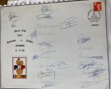 1990 17 French squad signed World Cup Match v Scotland cover. Includes Bonolair, Xuereb, Perez,