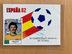 Socrates Brazil football legend signed 1982 Spanish World cup FDC. Good condition. All autographs