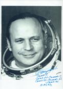 Cosmonaut Viktor Gorbatko b/w Space Suit Portrait Signed in Person Autographica Size 8x10, inscribed
