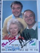 June Whitfield, Chris Emmett and Roy Hudd The News Huddlines Cast 6x4 inch signed photo. Good