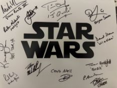 Star Wars movie logo 14x11 inch photo signed by THIRTEEN actors who had roles in various Star Wars