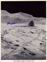 David R. Scott signed NASA original 10x8 inch black and white photo picturing Lunar Module "