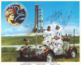 Eugene A. Cernan signed NASA original Apollo XVII 10x8 inch colour photo pictured with crew. Good