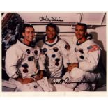 Walt Cunningham and Wally Schirra Apollo 7 signed 10x8 inch colour photo pictured in space suits.