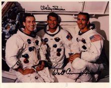 Walt Cunningham and Wally Schirra Apollo 7 signed 10x8 inch colour photo pictured in space suits.