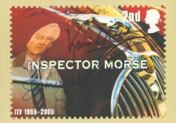 Inspector Morse, an unused 2005 PHQ postcard signed by the author Colin Dexter. Also signed by Kevin
