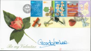 Glenda Jackson signed Be My Valentine FDC triple PM Greetwell Gainsborough Occasions 23.04.02.