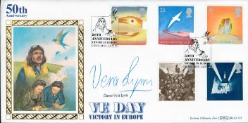 Dame Vera Lynn signed 50th Anniversary VE Day Victory in Europe Benham FDC double PM 50th