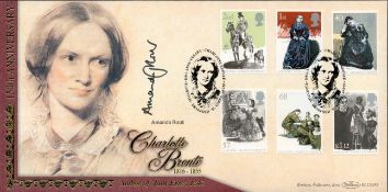 Amanda Root signed Charlotte Bronte 1816-1855 Benham FDC Double PM 150th Anniversary Charlotte