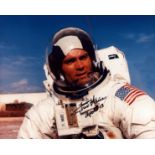 Fred Haise signed 10x8 inch colour photo pictured in Space suit inscribed Fred Haise Apollo 13.