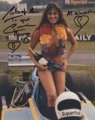 Caroline Munro, sexy model signed 8x10 inch photo motor racing at Silverstone!. Good condition.