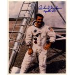 Richard F Gordon signed 10x8 inch colour photo pictured in space suit. From single vendor Space.