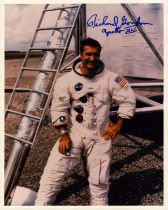 Richard F Gordon signed 10x8 inch colour photo pictured in space suit. From single vendor Space.