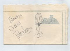 Peter Noone signed paper napkin with doodle. Good condition. All autographs are genuine hand