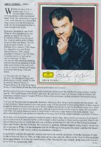 Bryn Terfel signed colour photo Approx. 5.75x4 Inch fixed onto biography 11x7.5 Inch. Good