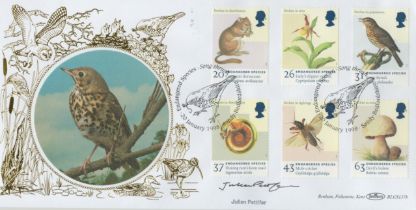 Julian Pettifer signed Endangered Species Benham FDC Double Pm Endangered Species Song Thrush