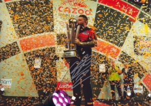 Darts Michael Smith signed 12x8 inch colour photo pictured celebrating with the World Championship