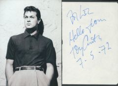 Tony Curtis signed album page. Dedicated. Good condition. All autographs are genuine hand signed and