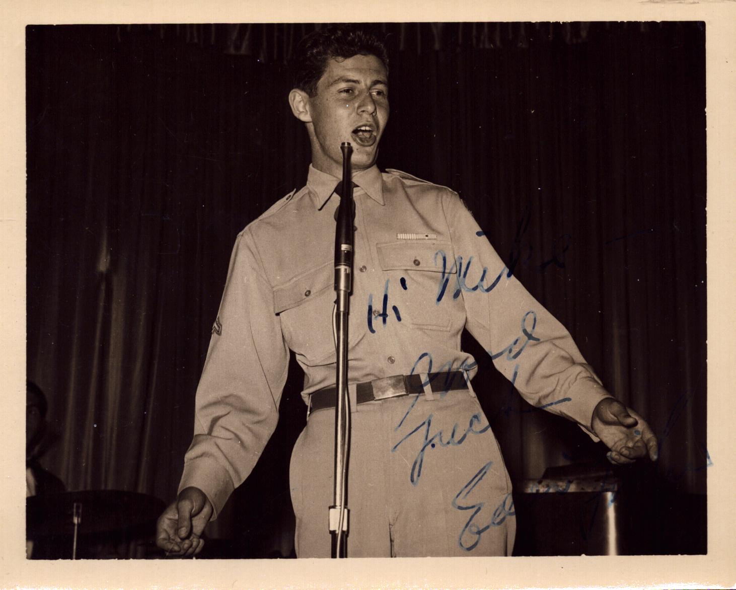 Eddie Fisher, a signed and dedicated 4x5 photo. An American singer and actor, he was one of the most