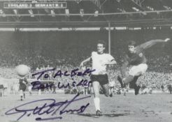 Geoff Hurst signed 8x6inch black and white photo. Dedicated. Good condition. All autographs are