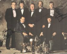 Multi-signed 1980's colour 10x8inch snooker photo. Signed by Terry Griffiths, Tony Meo, Willie