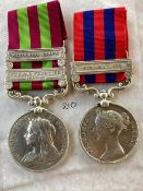Pair of named medals Indian Medal 1896 with 2 clasps Wairistan 1901 2 and Punjab Frontier 1897 98.