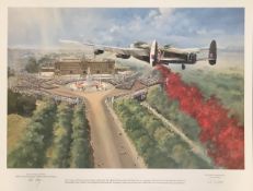 Lancaster Bomber Dropping Poppies Over Buckingham Palace 18x23 inch colour print signed by Flt Lt