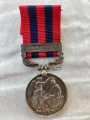 India General Service Medal 1854 with clasp Jowaki 1877/8. Named to Pte Geo Burrows 2598, 4th