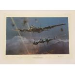 WWII 33x24 inch approx. signed colour print titled Lancaster Under Attack limited edition 46/650