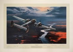 WWII Knights Cross Holders 35x25 multi signed colour print titled Dangerous Moonlight signed in