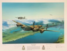 WW2 print titled Bergen Incident 17x22 inch signed in pencil by the artist Keith Aspinall, Bomber