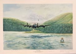 Dambusters WWII 27x19 approx. multi signed colour print titled Lancaster signed in pencil by 10