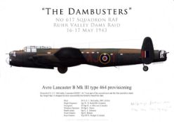 WWII The Dambusters Avro Lancaster B MK III 16x12 inch approx. colour print signed in pencil by