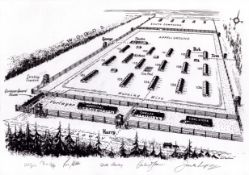 WWII 17x12 inch approx multi signed Stalag Luft Camp includes 5 veterans Alfie, Ron Wade, Dick