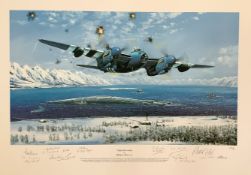 WWII 617 Squadron 28x20 inch multi signed colour print titled Tirpitz Re visited limited edition