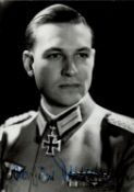 WW2. Major Oskar Hubert Dennhardt Signed 6 x 4 inch Black and White Photo. Signed in blue ink.