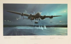 Dambusters WWII 28x17 inch approx multi signed colour print titled Dambusters The Opening Shots