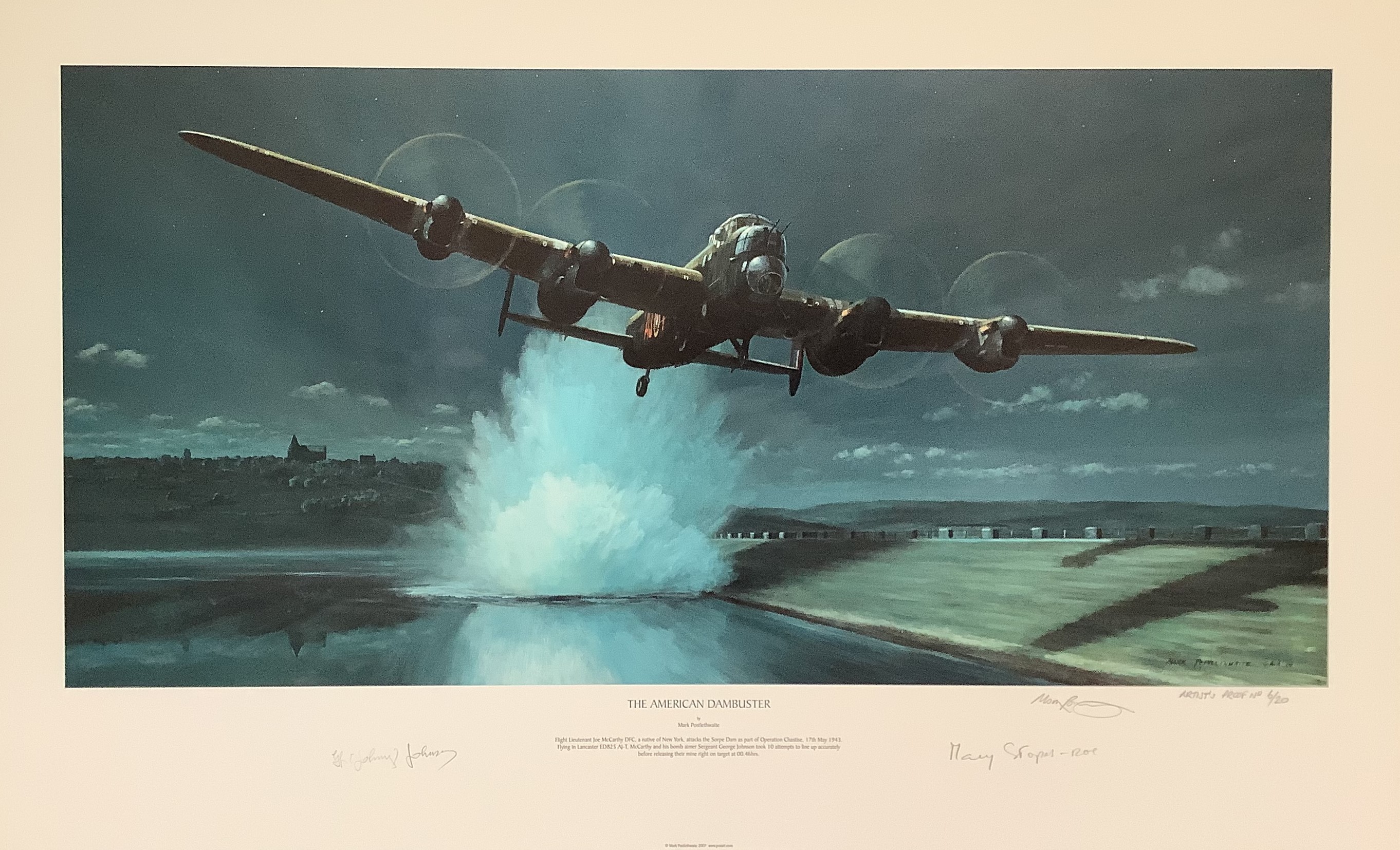Dambusters WWII 28x17 inch approx colour print titled The American Dambuster Artists Proof 6/20