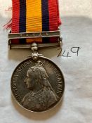 Queens South Africa Medal with Natal Clasp. Named to GNR Thomas Hersey, 10th Brigade RGA. Rare