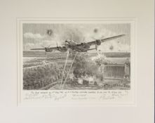 WWII Dambuster 617 Squadron multi signed 20x16 inch Primary Target pencil sketch print limited