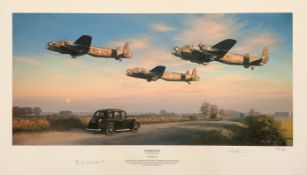 WWII 28x16 inch approx. signed colour print titled Dambusters Artist proof 18/25 signed in pencil by